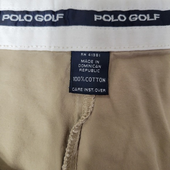 Vintage Polo Ralph Lauren Pleated Chino Golf Shorts Size 36 Tan Khaki Summer 8" - Picture 9 of 12